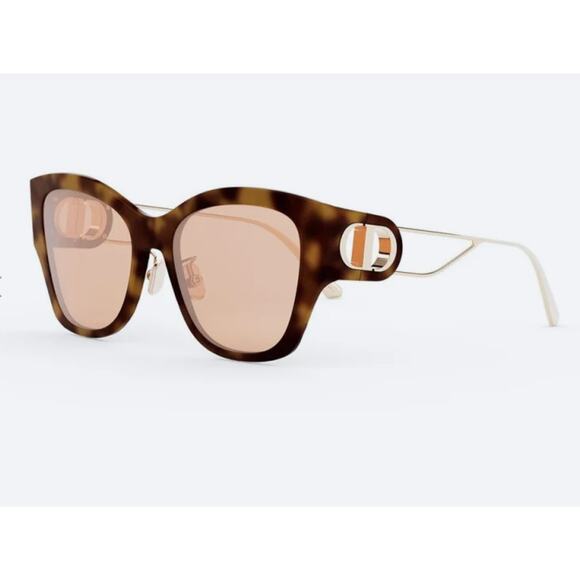 CHRISTIAN DIOR CD Montaigne Light Havana Brown Gold / Brown Sunglasses RARE NEW - Picture 1 of 11